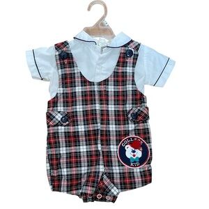 Plaid Baby Romper with Collar